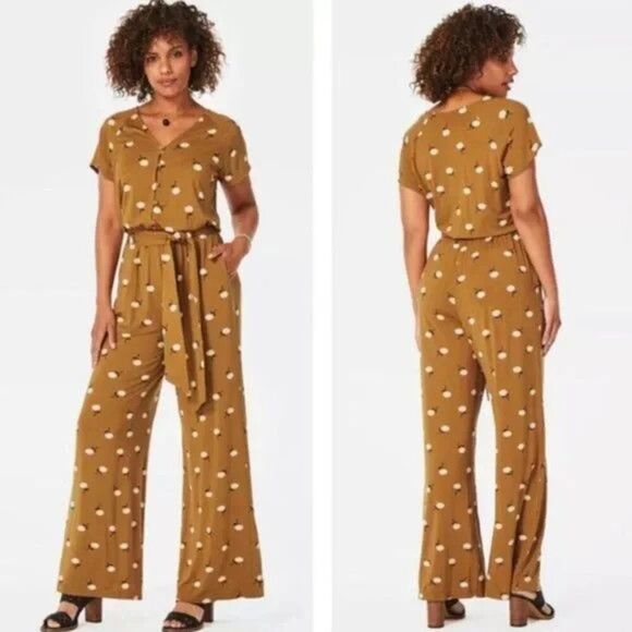 Matilda Jane Women Brown Moments with you Up In Front Romper M/P Jumpsuit *belt - Picture 1 of 15